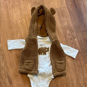 Cozy Baby Bear Hooded Vest and Onesie